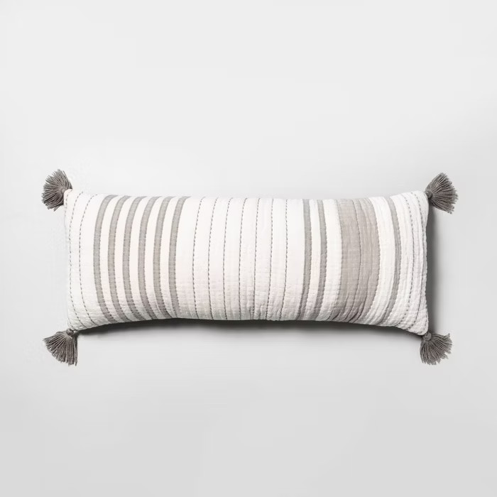 Oversized Striped Lumbar Throw Pillow Gray/Cream - Hearth & Hand™ with Magnolia | Target