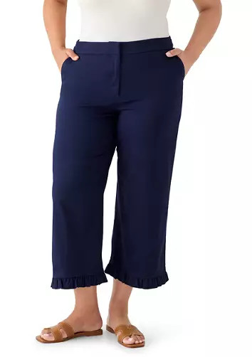 Plus Size Wide Leg Ruffle Hem Pants | Belk