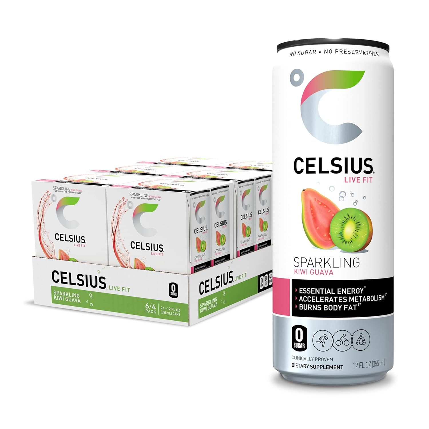 CELSIUS Sparkling Kiwi Guava, Functional Essential Energy Drink 12 Fl Oz (Pack of 24) | Amazon (US)