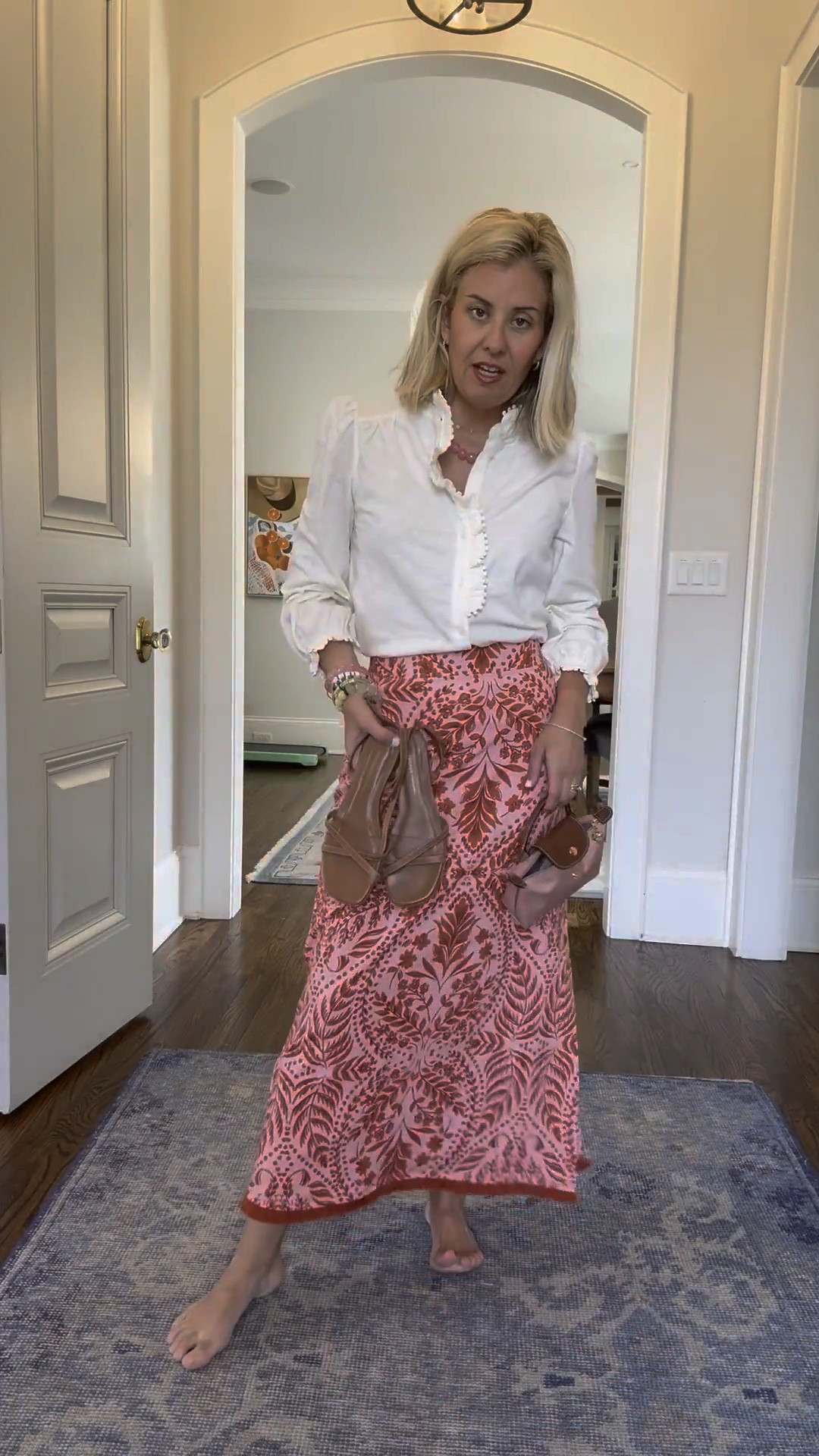 I wish yall could see & feel this blouse up close. It’s like t-shirt material and the pom detail is so good. I paired it with this Spartina skirt that is knit as well. I could not love this look anymore! I’m in a 2 blouse, xs skirt & 8 sandal tts. 

#LTKootd #LTKspring #LTKmomlife