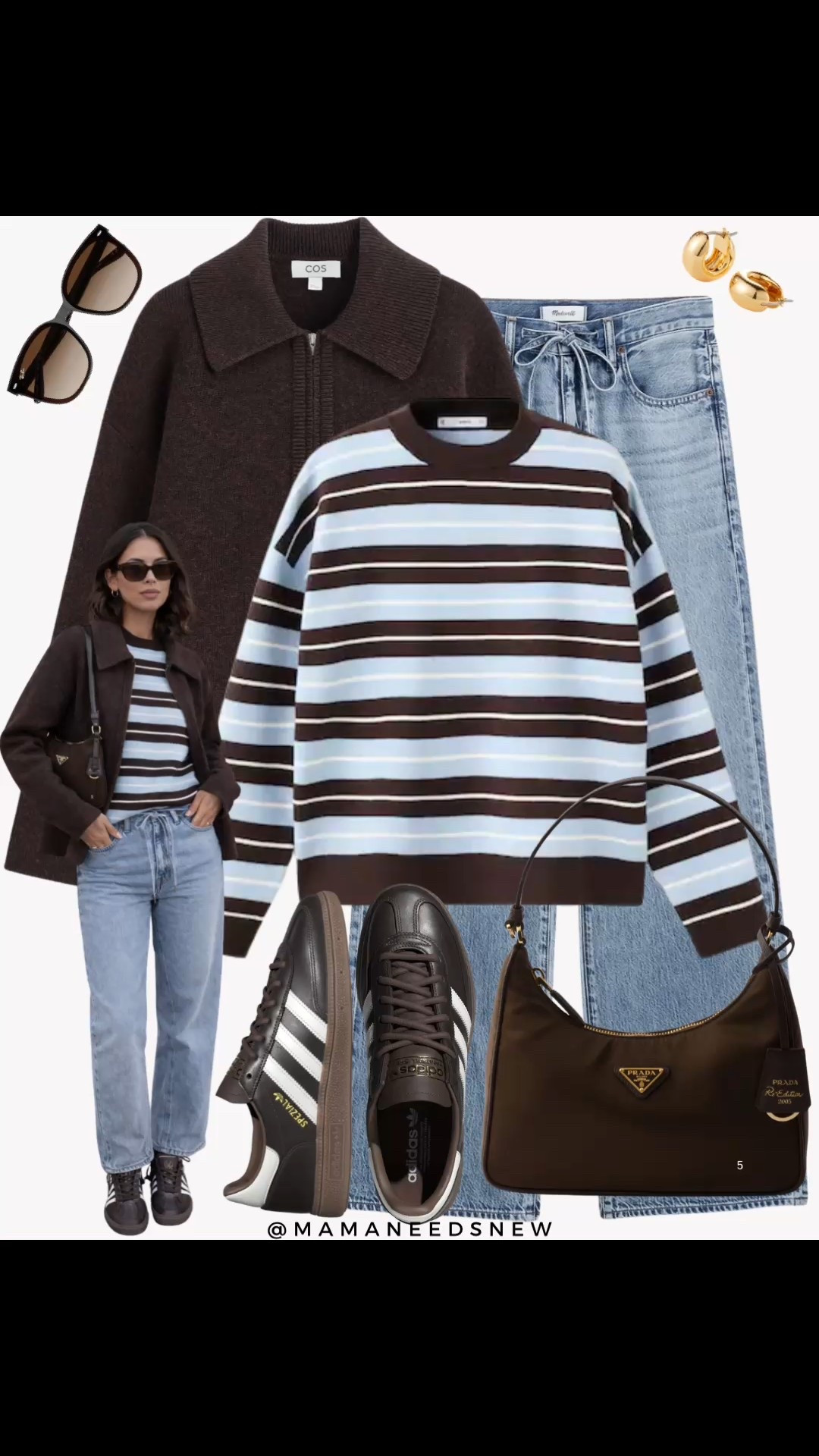 A late winter to early spring outfit with a short wool jacket, jeans, striped sweater, sneakers, shoulder bag 

#LTKSaleAlert #LTKootd #LTKmomlife