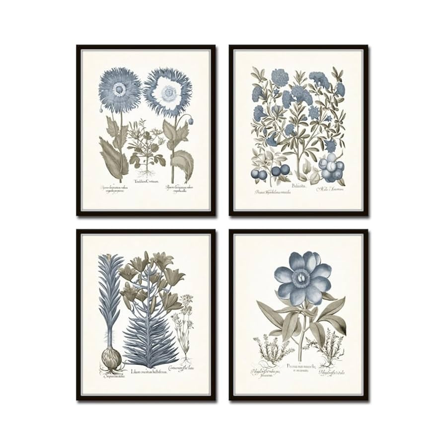 Sepia & Blue Botanical Prints No 10, Wall Decor, Wall Art, Bedroom Decor, Kitchen Wall Decor, Bot... | Amazon (US)