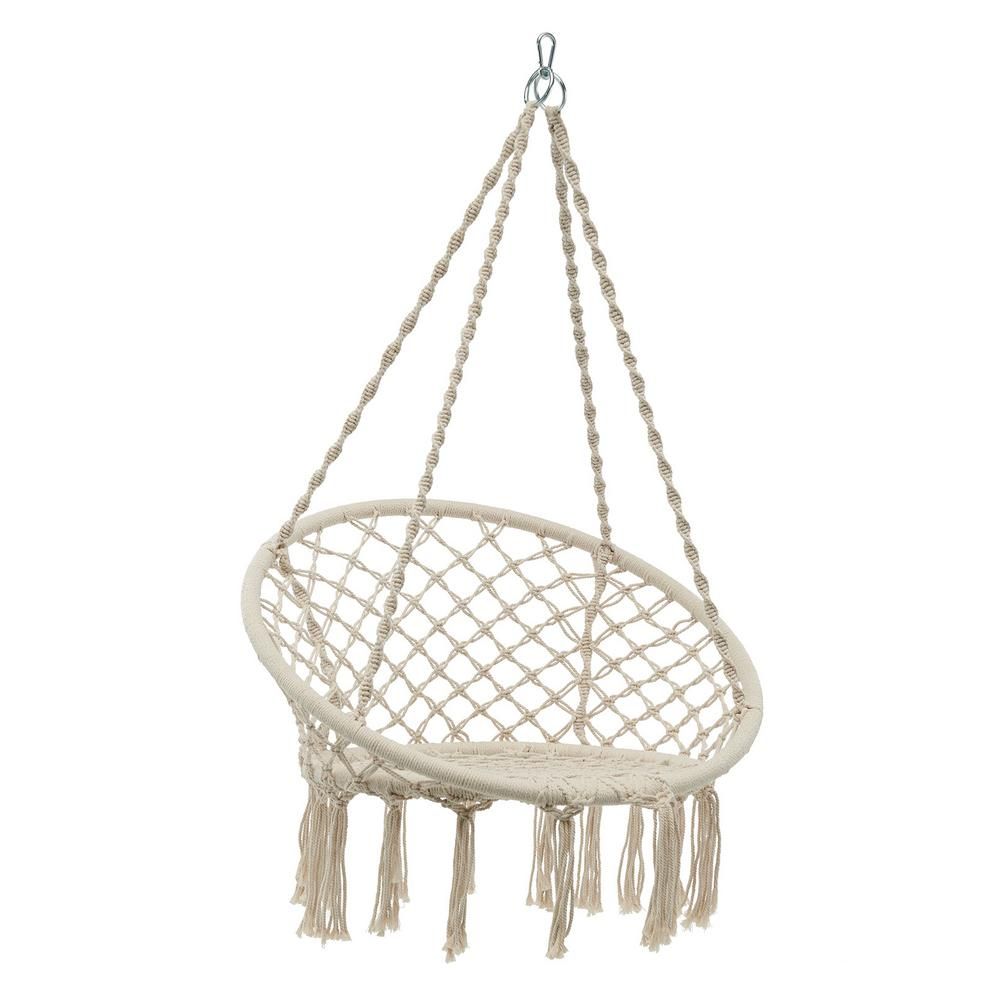 Barton Outdoor Net Rope Hammock Swing Hanging Chair Seat in Beige | The Home Depot