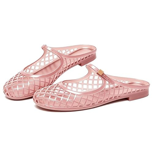 Jelly Mary Janes for Women Mesh Flats Clear Jellies Slides Mules,9.5,pink | Amazon (US)