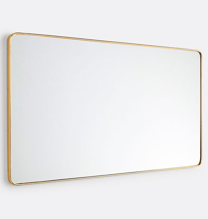 Double Vanity Rounded Rectangle Metal Framed Mirror - Aged Brass | Rejuvenation