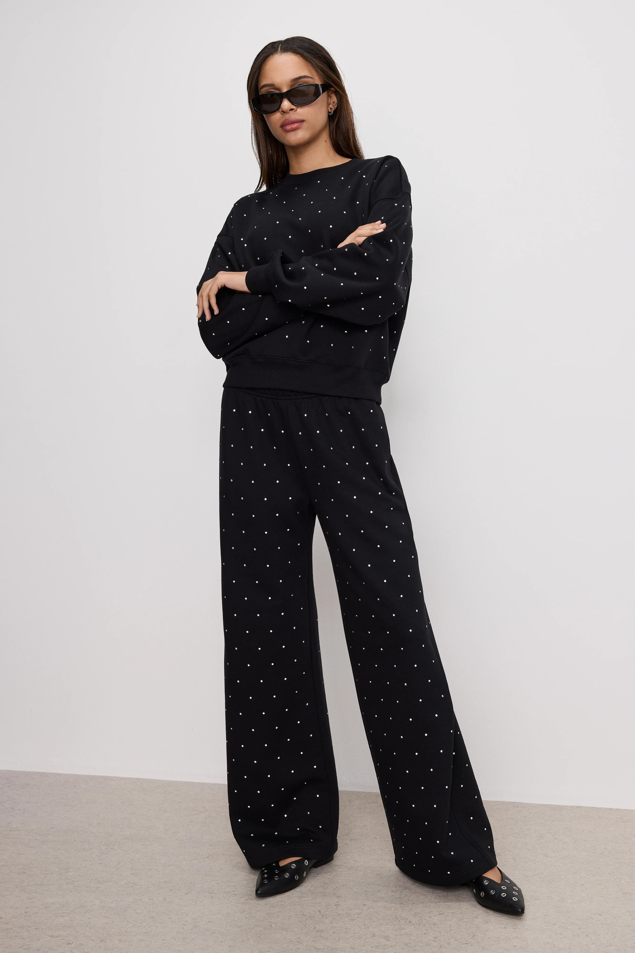 CRYSTAL WIDE LEG SWEATPANTS | BLACK001 - GOOD AMERICAN | Good American