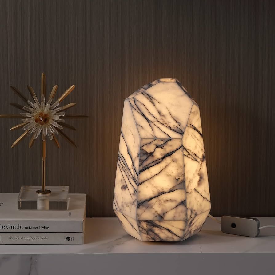 Handcrafted Real Marble Table Lamp, Stone Lamp with Tri-Color Dimmable LED, Bedside Lamp, Small T... | Amazon (US)