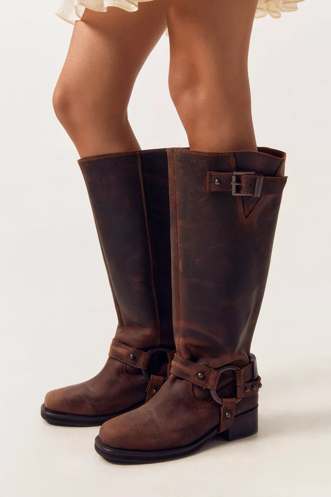Tarnished Leather Buckle Harness Knee High Boots | Nasty Gal UK (+IE)