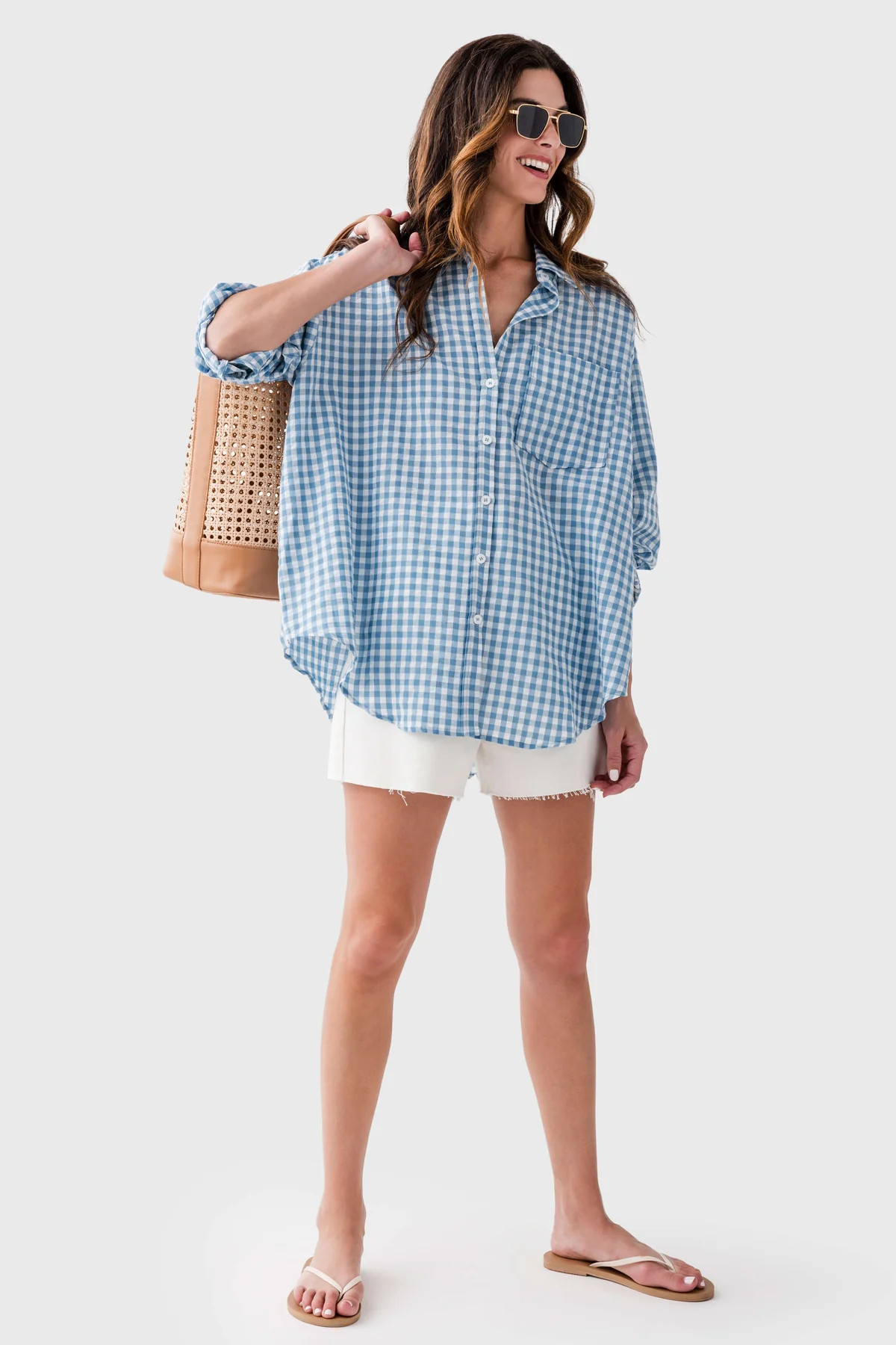 Gingham Print Oversized Button-down Top | Social Threads