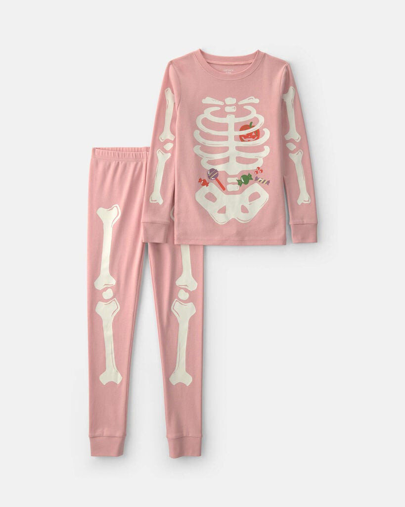 Carter's girls 2-piece halloween glow in the dark skeleton 100% cotton snug fit pajama set 10 Pink | Carter's Inc
