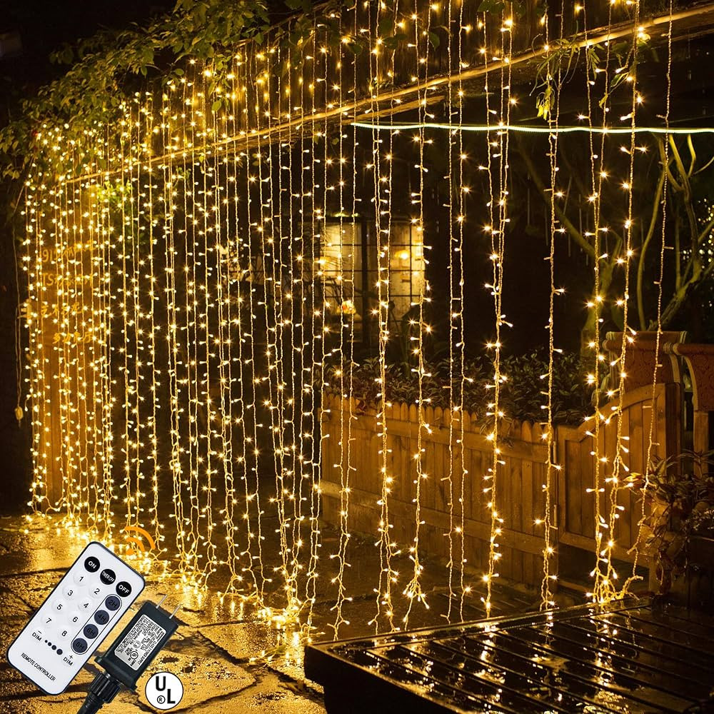 MAGGIFT 304 LED Curtain String Lights, 9.8 x 9.8 ft, 8 Modes Plug in Fairy String Light with Remo... | Amazon (US)