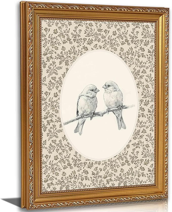 Myzoran Gold Framed Wall Art,Vintage Birds Canvas Wall Art, Birds in Love on a Branch Prints,Anti... | Amazon (US)