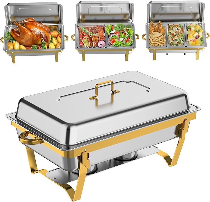 Chafing Dishes for Buffet 4 Pack(Full 1/2 1/3 Size Pan), 9QT Chafing Dish Buffet Set Stainless St... | Amazon (US)