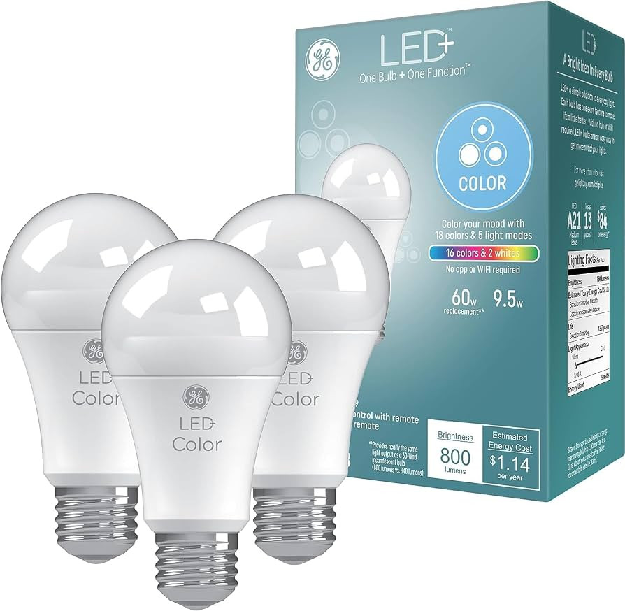 GE LED+ Color Changing LED Light Bulbs with Remote, No App or Wi-Fi Required, A19 Bulbs (3 Pack) | Amazon (US)
