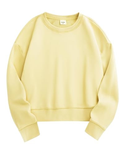 Stelle Cropped Sweatshirts for Women Cotton Long Sleeve Crop Tops Crewneck Pullover Oversized Sweater(Pina Colada,Small | Amazon (US)