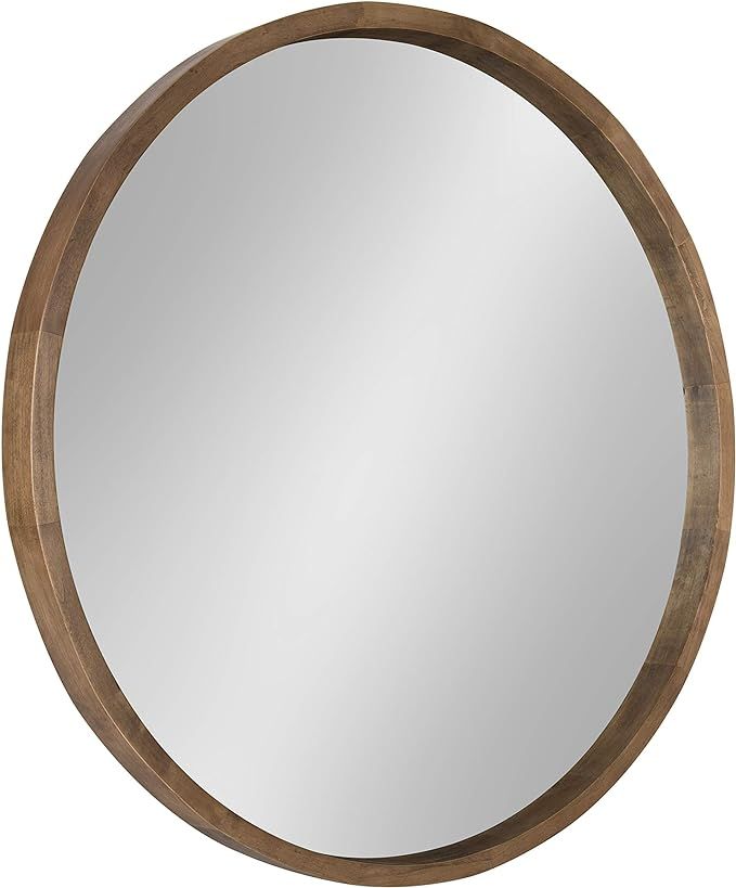 Kate and Laurel Hutton Round Decorative Wood Frame Wall Mirror, 30 Inch Diameter, Natural Rustic | Amazon (US)