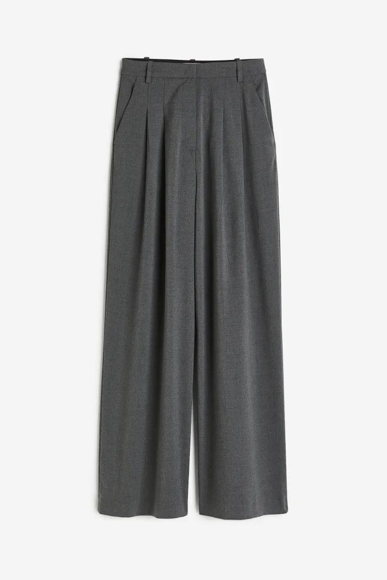 Wide trousers - Grey marl - Ladies | H&M GB | H&M (UK, MY, IN, SG, PH, TW, HK, KR)