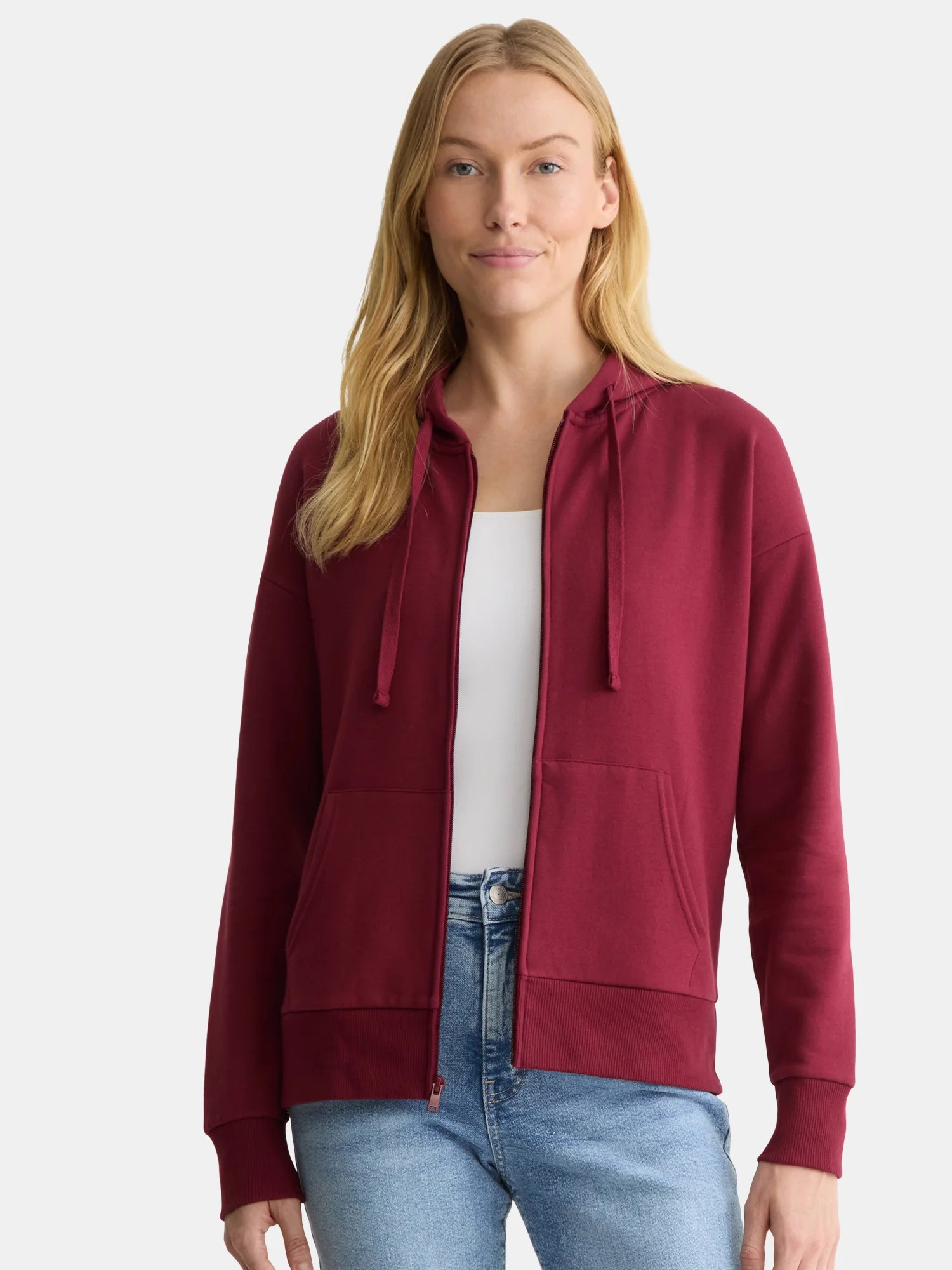 Time and Tru Women's and Women’s Plus Zip Front Fleece Hoodie Jacket, Sizes XS-4X | Walmart (US)