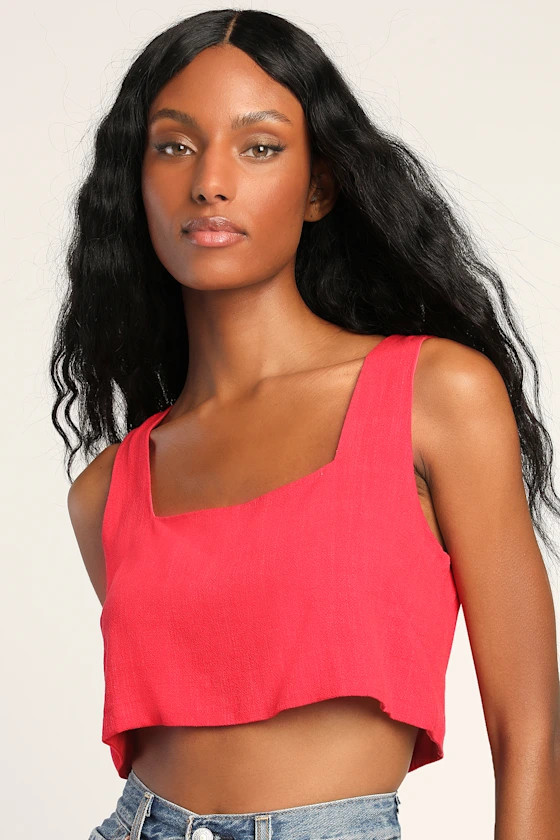 Just Perfect Red Square Neck Cropped Tank Top | Lulus (US)