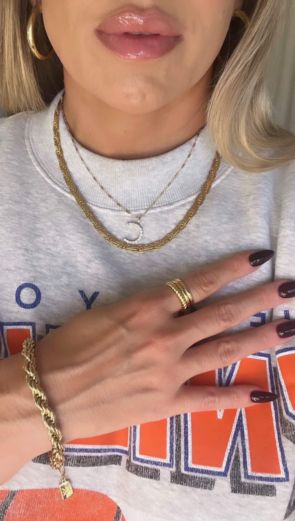 miranda frye jewelry. I’ve had my pieces for years and they are definitely tarnish proof I rarely take them off. 

My fav the Julia Chain (17-19 inch) and role bracelet. 