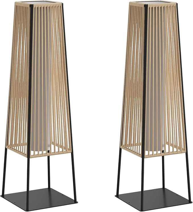 Outdoor Floor Lamp Set of 2, Rattan Solar Lanterns Outdoor Waterproof for Balcony, Deck, Garden &... | Amazon (US)