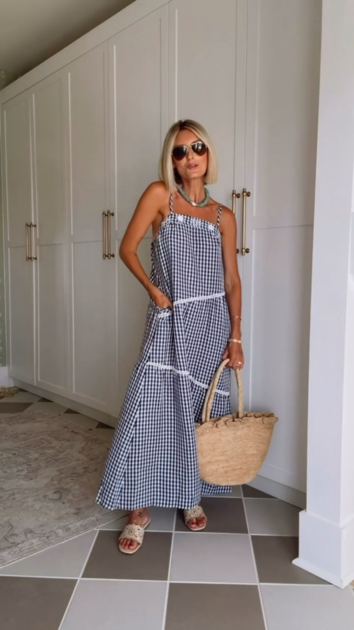 This navy & white gingham dress would be perfect to wear July 4th weekend! Wearing S!

Loverly Grey, summer dress, maxi dress, July 4th outfit inspo 

#LTKSeasonal