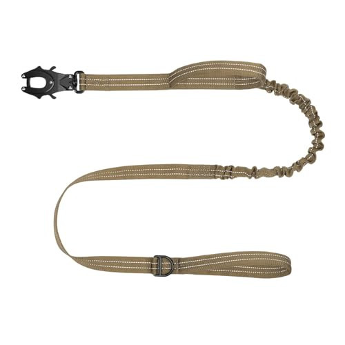 ICEFANG Tactical Dog Leash,K9 Training Walking Bungee Lead with 2 Control Handle,Heavy Duty Quick Release Metal Clasp,Hands Free D-Ring for Medium Large Dogs (4ft,Reflective Brown) | Amazon (US)