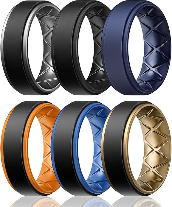 Egnaro Silicone Rings for Men 1/4/5/6/7 Multipack of Breathable Mens Silicone Rubber Wedding Ring... | Amazon (US)