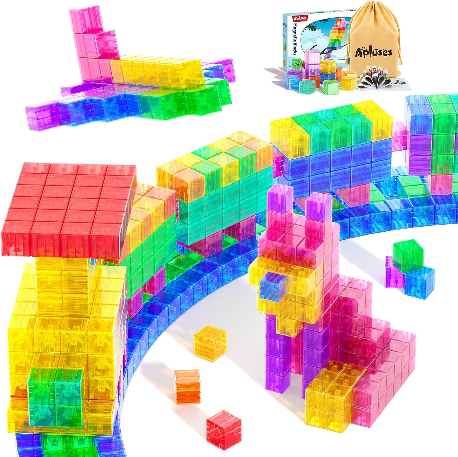 Apluses 45PCS Magnetic Blocks - Transparent Magnetic Cubes, Toddler Boy Toys, Magnetic Building Blocks, Sensory Autism Toys for kids ages 3+, Preschool Magnet Toys for 3-5 Year Old Boys and Girls | Amazon (US)