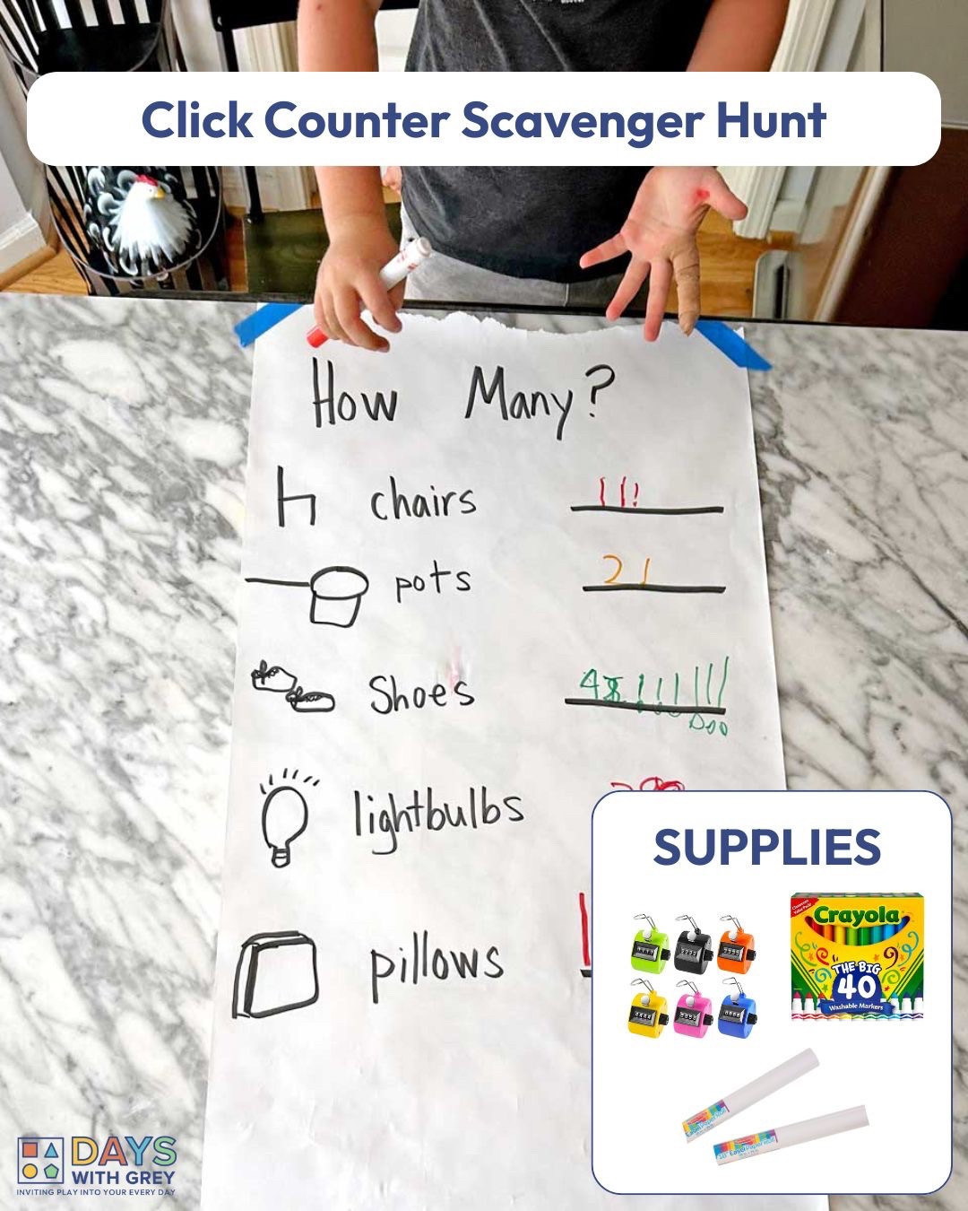 Click counters are a fun way to get preschoolers and big kids counting! This scavenger hunt will have your child learning math through play as they count various items in the house that you select. 

#LTKFamily #LTKKids #LTKFindsUnder50