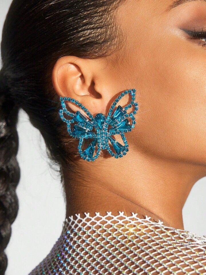 SHEIN SXY 1pair Butterfly Shape Waterdrop Rhinestone Earrings | SHEIN