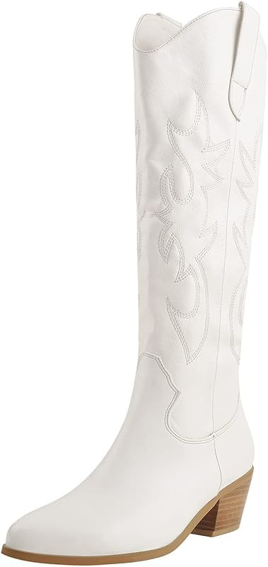 Womens Cowgirl Boots Western Embroidered Knee High Pull on Tall Wide Calf Knee High Boots Autumn ... | Amazon (US)