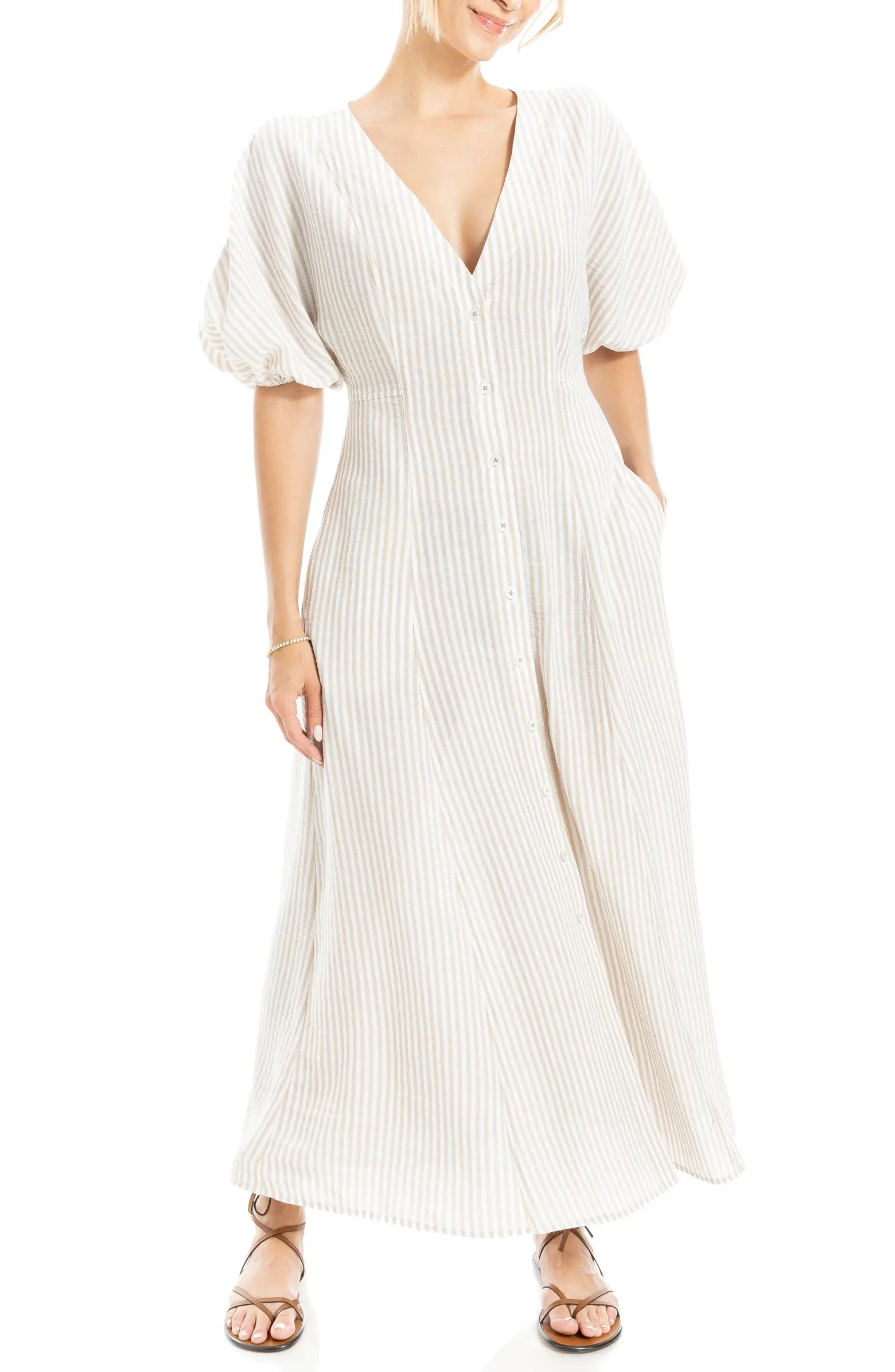 Puff Short Sleeve Button Front Maxi Dress | Nordstrom Rack