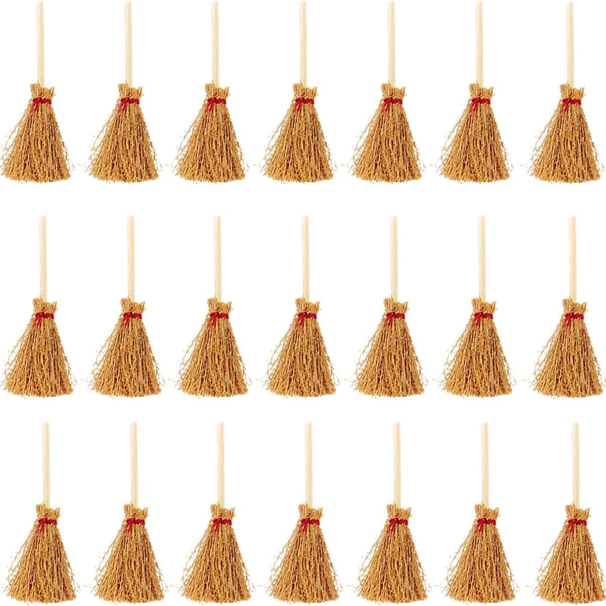 GXXMEI 20PCS Miniature Artificial Mini Straw Brooms with Red Ropes Halloween Straw Craft Decoration Witches Accessory for Costume Cosplay Party | Amazon (US)