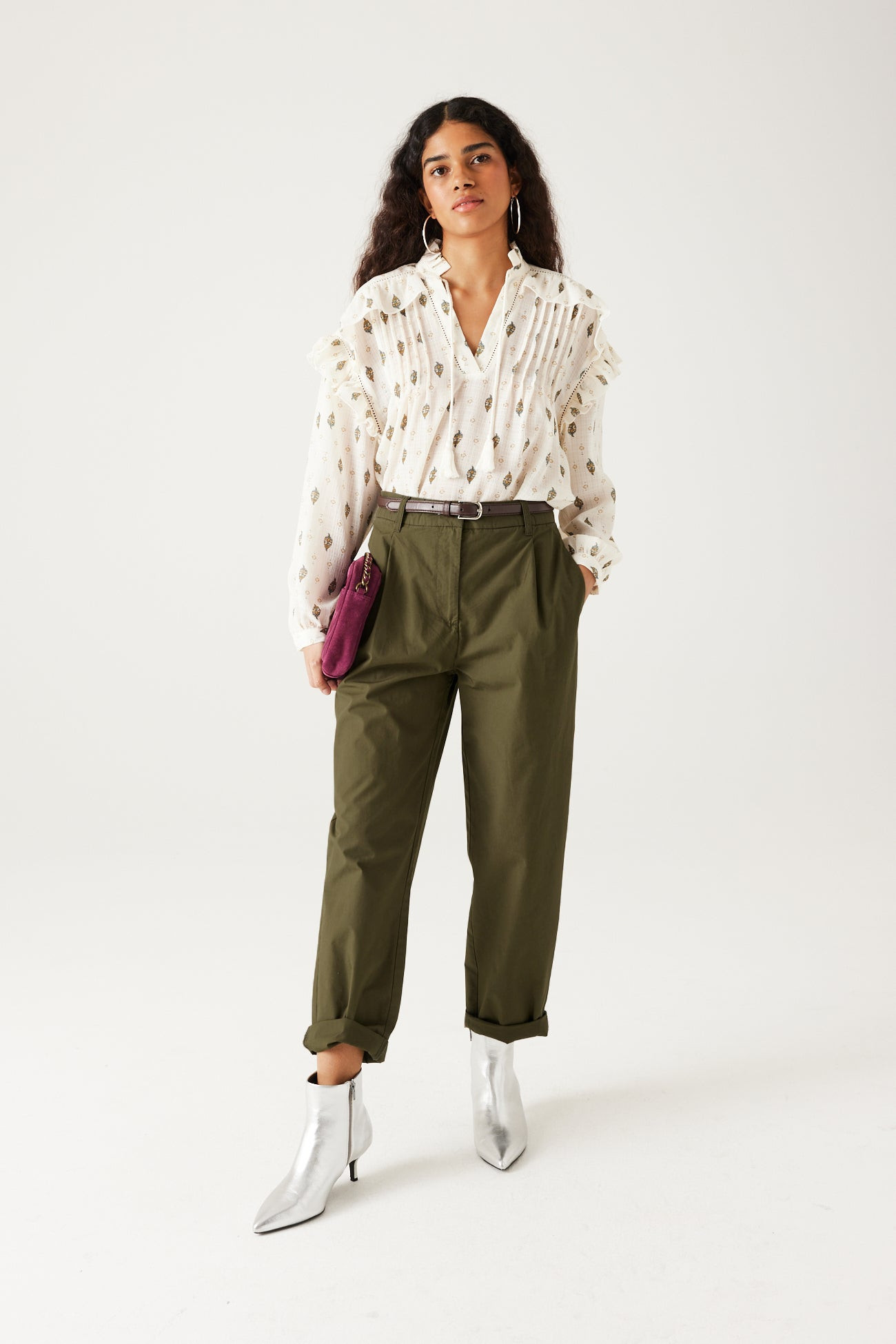 Pantalon à pinces taille haute - Vert | Promod (FR)