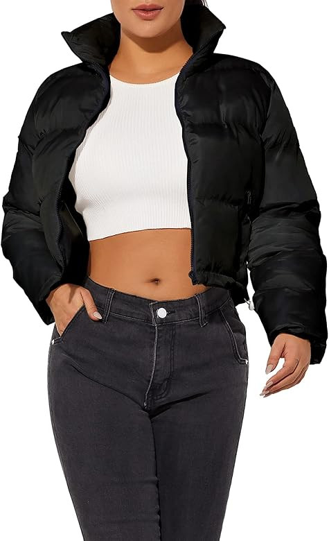 Women's Crop Short Jacket Cropped Puffer Fashion Jackets for Women Warm Winter Lightweight Coat | Amazon (US)