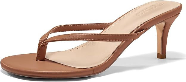 Coutgo Women's Kitten Heels Flip Flops Thong Heeled Sandals Round Open Toe Comfortable Summer Bea... | Amazon (US)