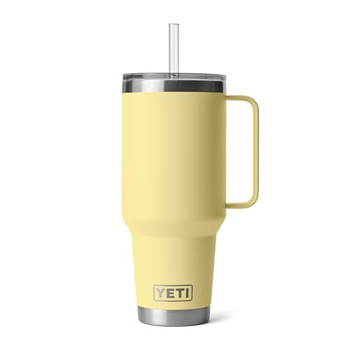 YETI Rambler 42 oz Tumbler with Handle and Straw Lid, Travel Mug Water Tumbler, Vacuum Insulated Cup with Handle, Stainless Steel, Daybreak Yellow | Amazon (US)