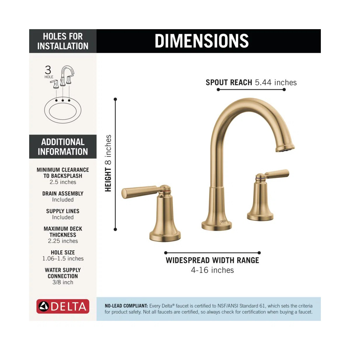 SAYLOR™ Widespread Bathroom Faucet 3 Hole, 2-handle Bathroom Sink Faucet with Drain Assembly 35... | Wayfair North America