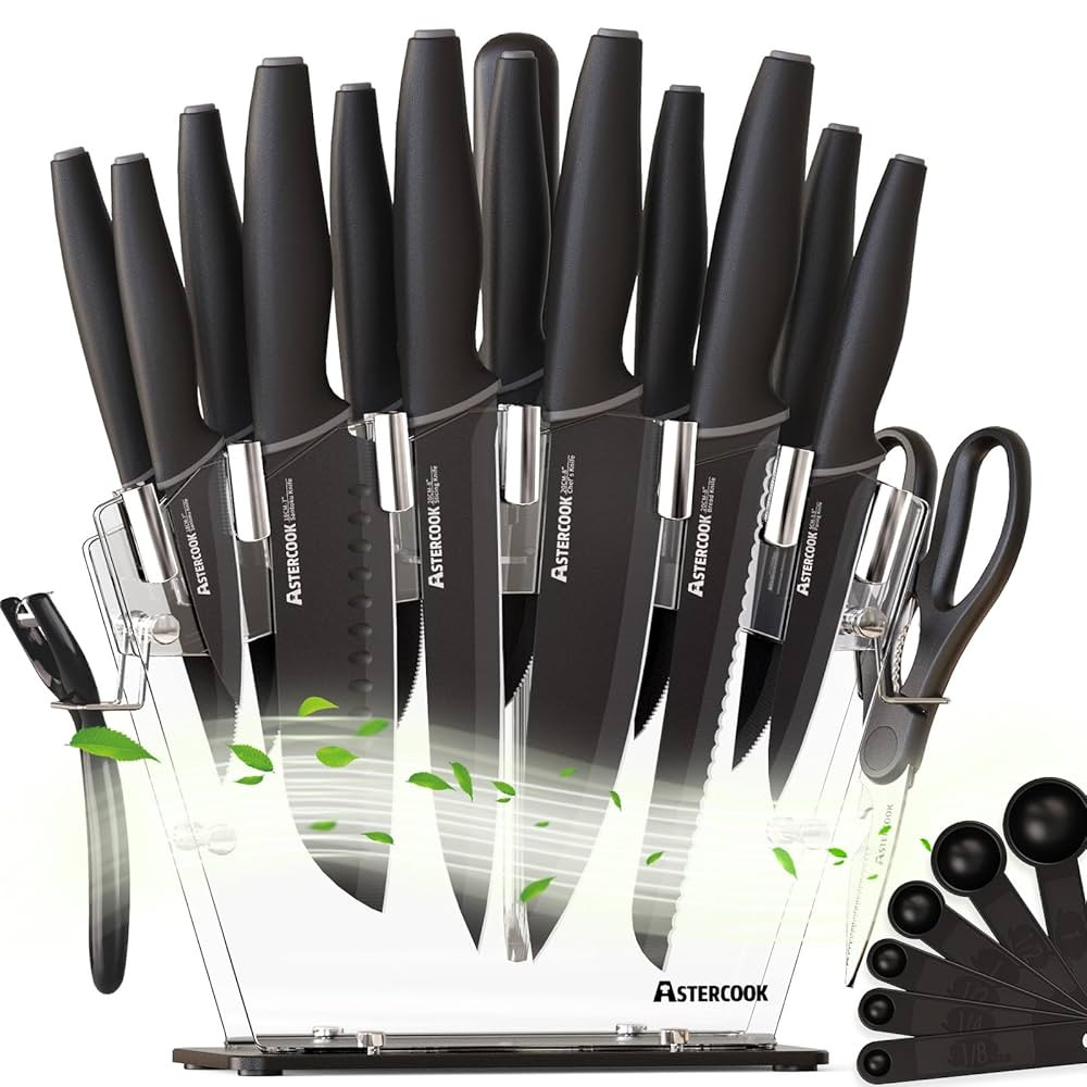 Astercook Knife Set, Kitchen Knives with Block and Sharpener 22 Pcs German Stainless Steel Knives... | Amazon (US)
