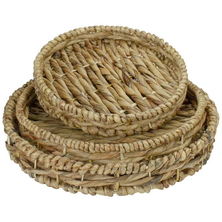 Set of 3 Round Natural Woven Water Hyacinth Serving Trays 16" | Walmart (US)