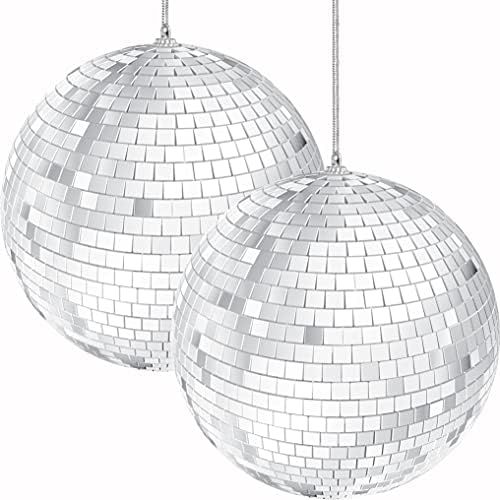 Mirror Disco Ball 4" Inch 2-Pack, Silver Hanging Ball with Attached String for Ring, Reflects Light, | Amazon (US)