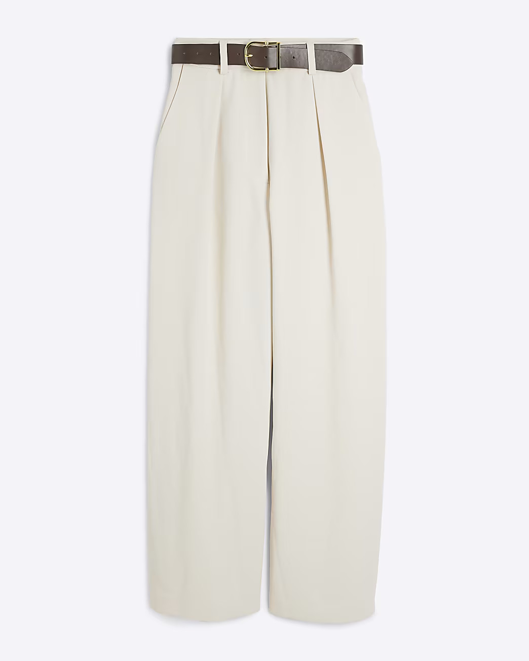 Cream Belted Wide Leg Trousers | River Island (UK & IE)