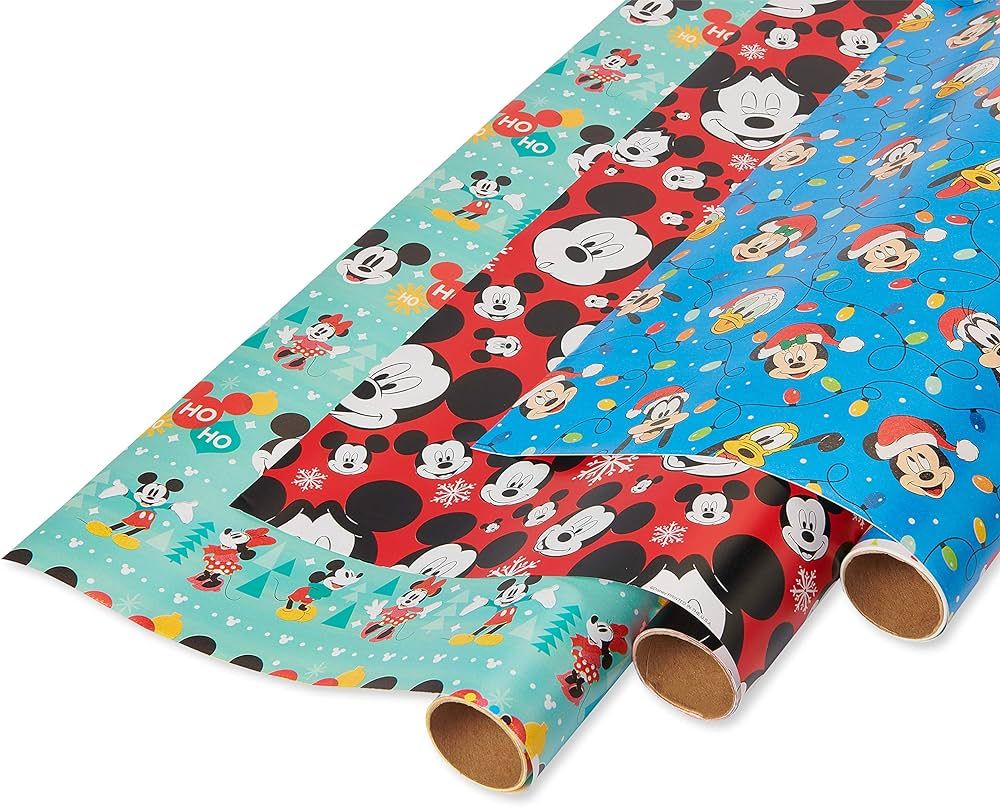 American Greetings 105 sq. ft. Disney Christmas Wrapping Paper Bundle with Cut Lines, Mickey Mous... | Amazon (US)