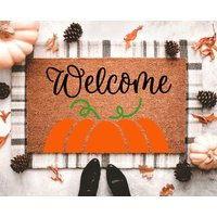Welcome Pumpkin Doormat | Fall Porch Decor Home Outdoor Halloween Door Mat Hello | Etsy (US)