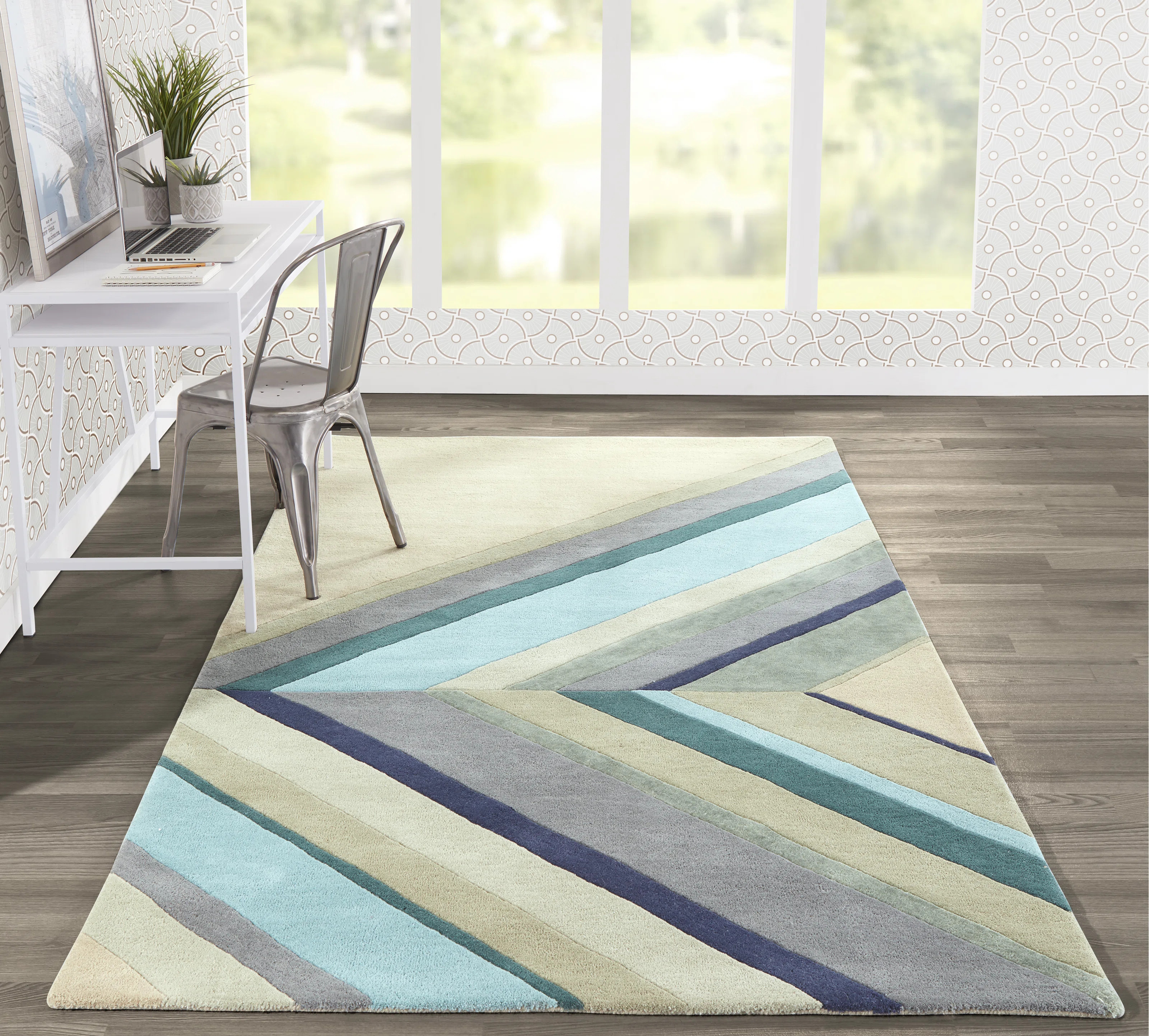 Delmar Chevron Handmade Tufted Wool Blue/Gray/Sage Area Rug | Wayfair Professional