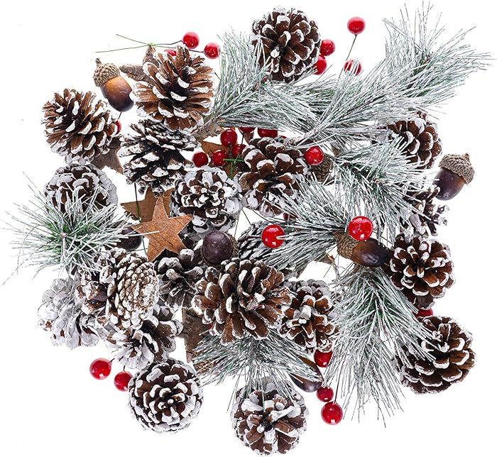 82pcs Artificial Pine Cones Pine Branch Set Fake Natural Pinecones Acorns Red Berries Christmas D... | Amazon (US)