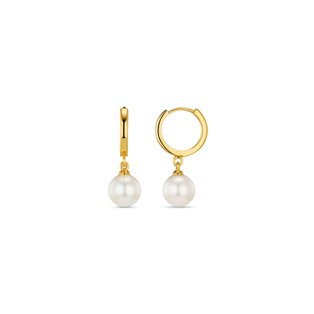 Pearl Drop Huggie Hoop Earrings - Gold | Orelia