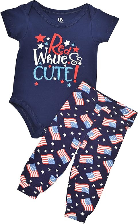 Unique Baby Unisex Red White Cute 4th July Flag Pants Onesie Outfit | Amazon (US)