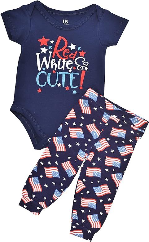 Unique Baby Unisex Red White Cute 4th July Flag Pants Onesie Outfit | Amazon (US)